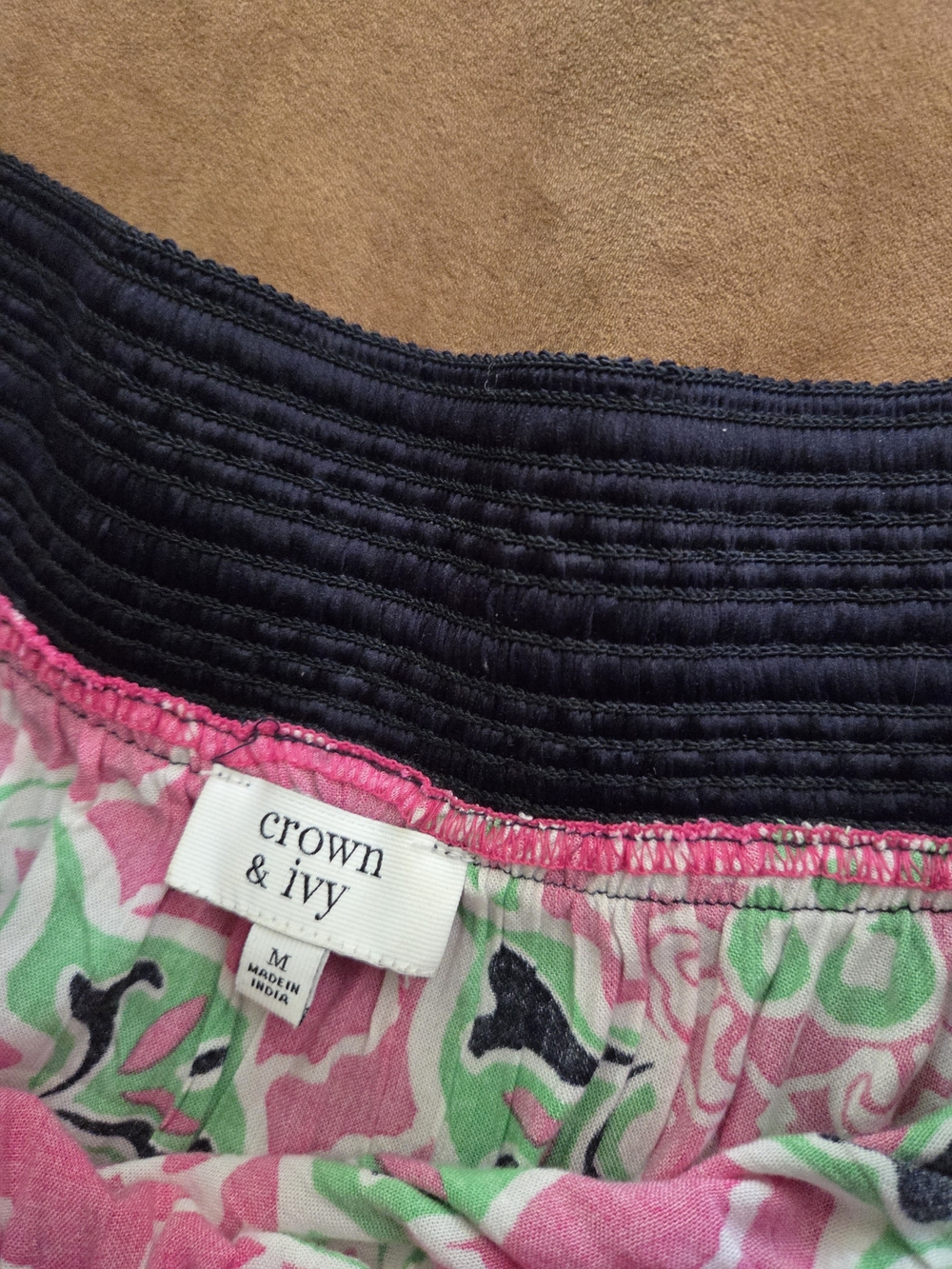 crown & ivy Pink Floral Off-Shoulder Dress with Navy Trim - Picture 2 of 3